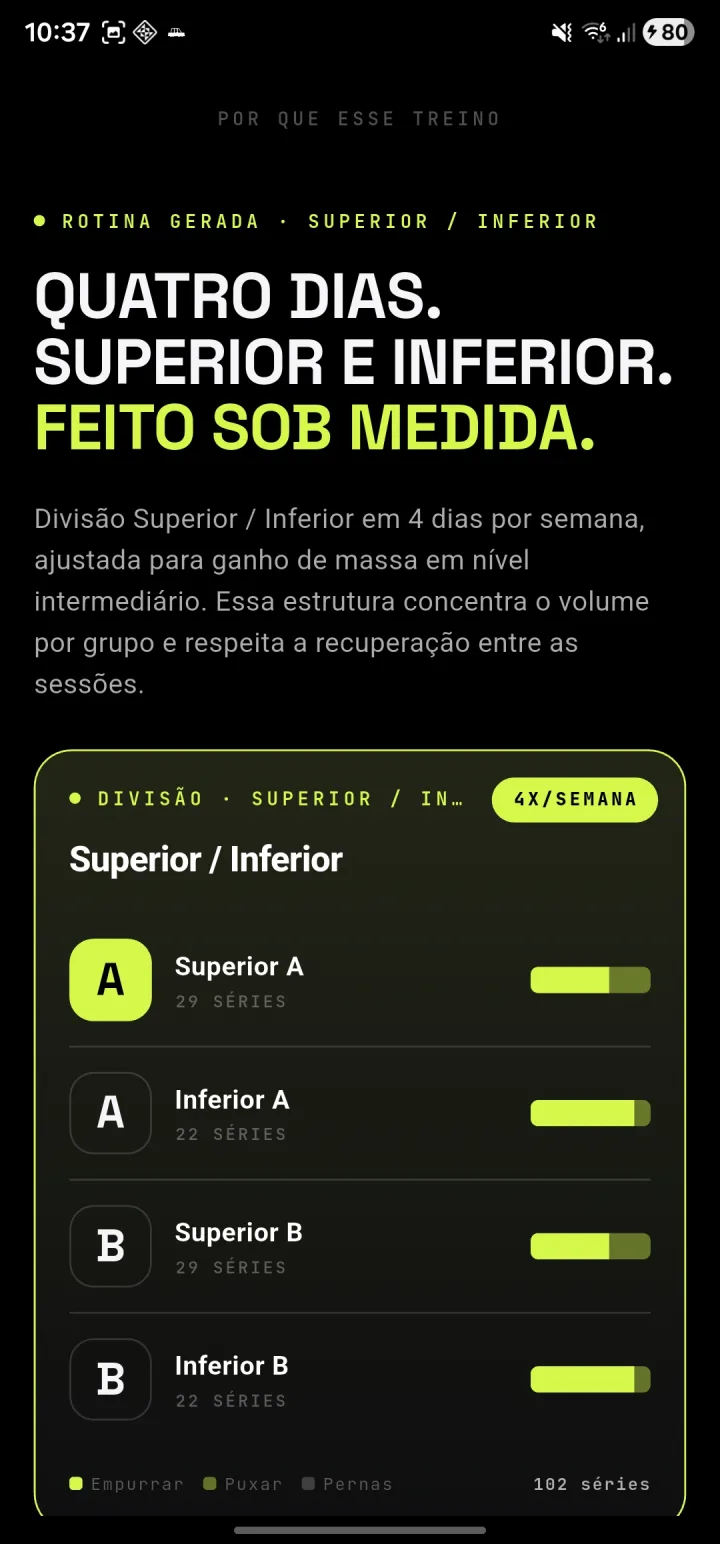 Rotina gerada pela IA: 4 dias, superior e inferior